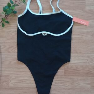Colsie women's BLACK ribbed bodysuit / Swimsuit Size M